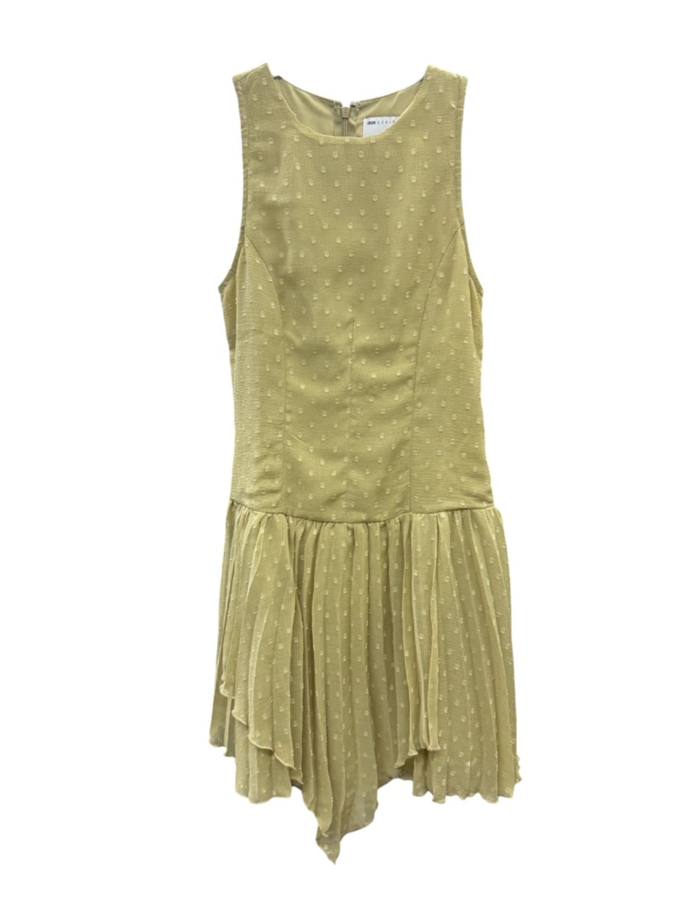 Sage Green Dobby Mesh Drop Waist Mini Dress Asymmetrical Hem 4